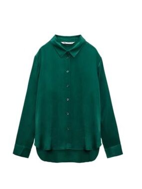 Zara Emerald Green Satin Blouse and Pants Set